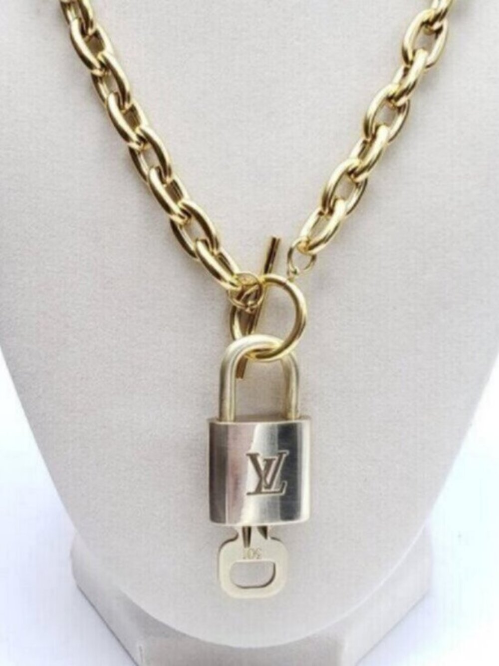 Authentic Louis Vuitton Gold Padlock w/Unbranded Stainless Steel Chain Necklace - Picture 11 of 14
